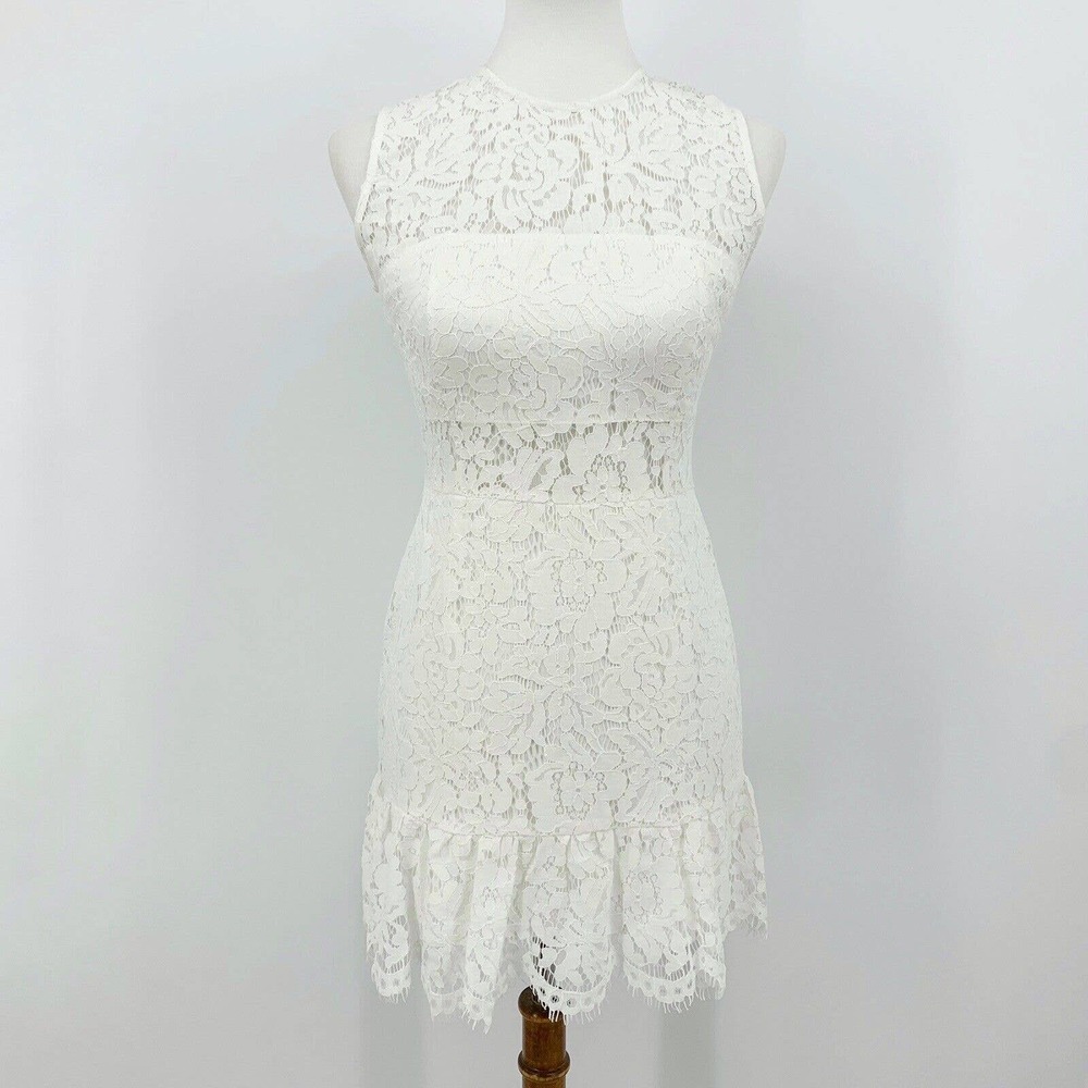 Karina Grimaldi Felicia Mini Dress S Lace Scalloped Sleeveless White Crew Neck - Picture 2 of 9